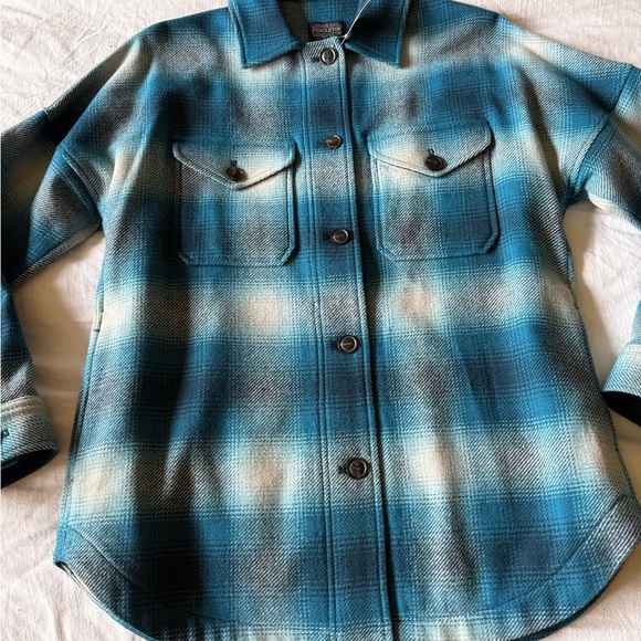 Pendleton Teal and White Plaid Shirt Jacket Shacket - Picture 2 of 10